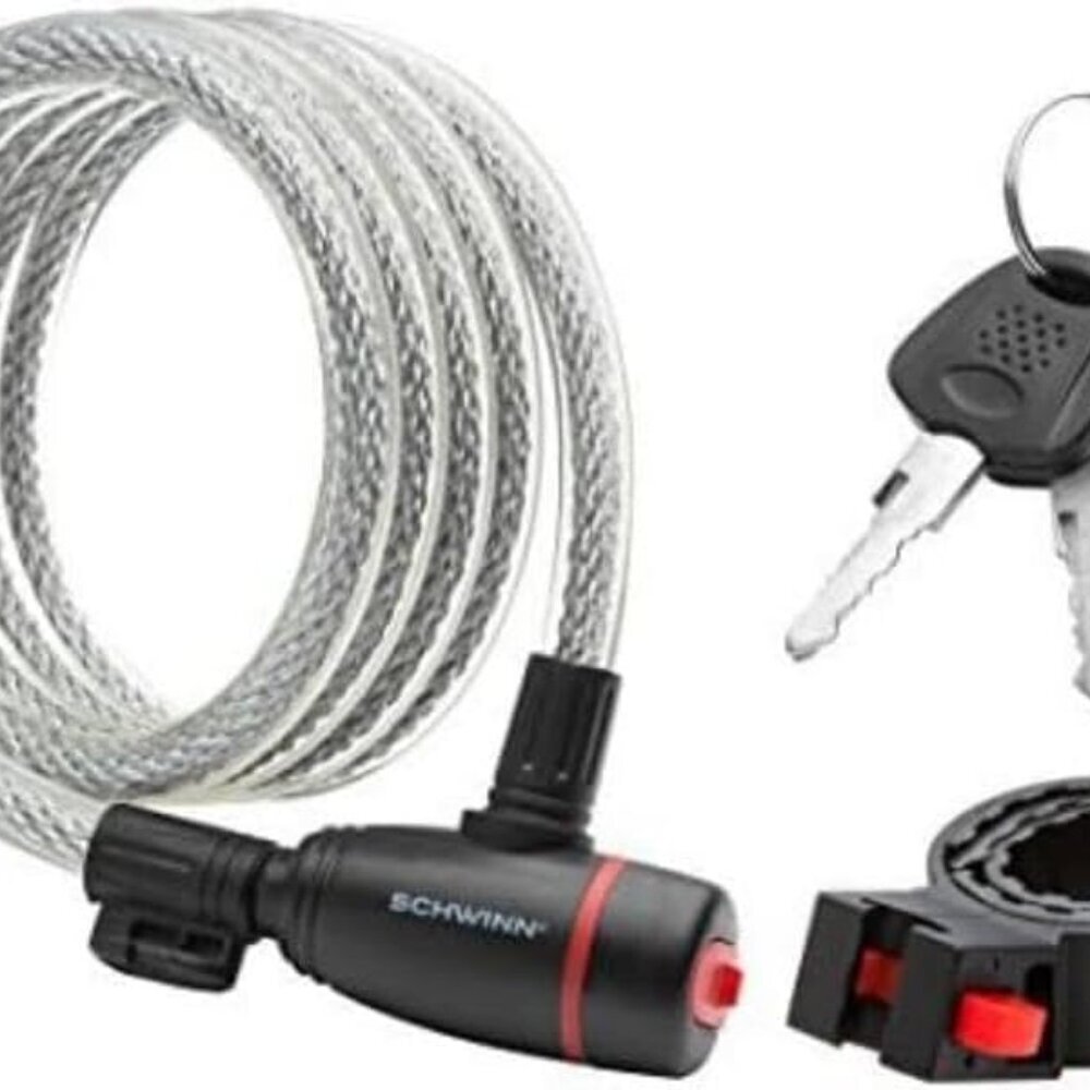 Bike Lock with Keys, 3, 4, 5 or 6 ft x 8, 10, 12 or 15 mm, Black, Cable or Chain